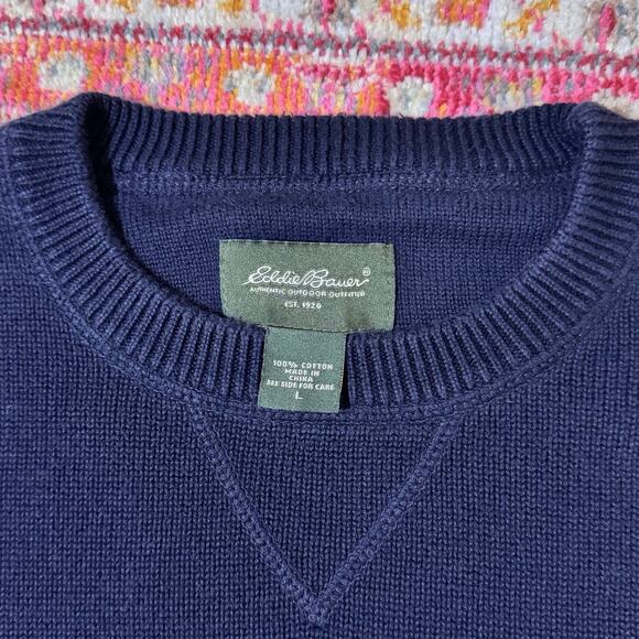 Vintage Eddie Bauer Navy Blue Oversized Knit Pullover Grandpa Sweater - Picture 3 of 4